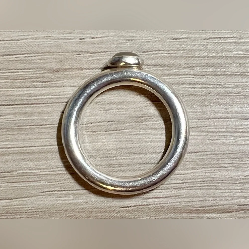 Vintage Designed Signed GK Sterling Silver Moonstone Cabochon Ring, Size 5.5